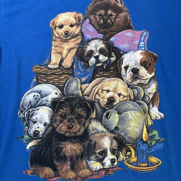 Vintage Heartland Apparel Puppy Dogs Graphic T-Shirt Adult One Size Blue Cottage - Picture 2 of 8
